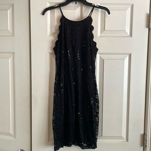 Women’s black sequin lace mini dress, size 5